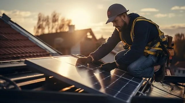Person maintaining solar panels